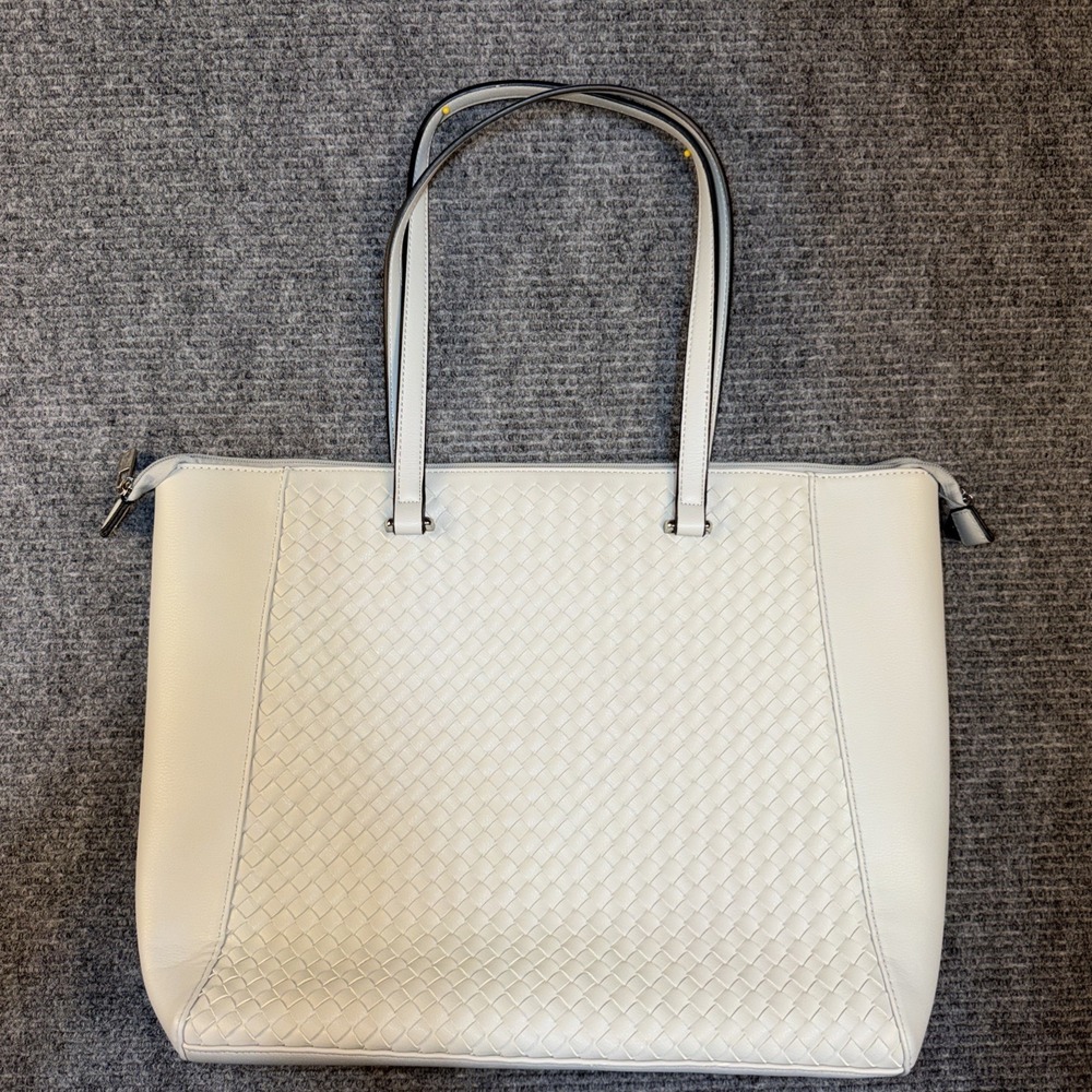 Karla Hanson Gray Woven Tote Laptop  RFID BlockVegan Leather 15"padded Insert